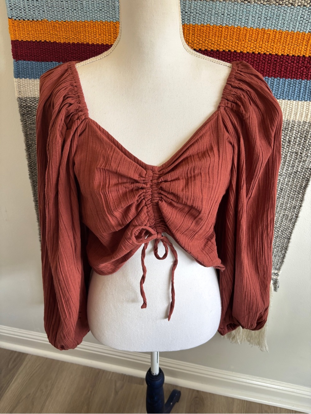 ASOS Rust Red Ruched Long-Sleeve Crop Top